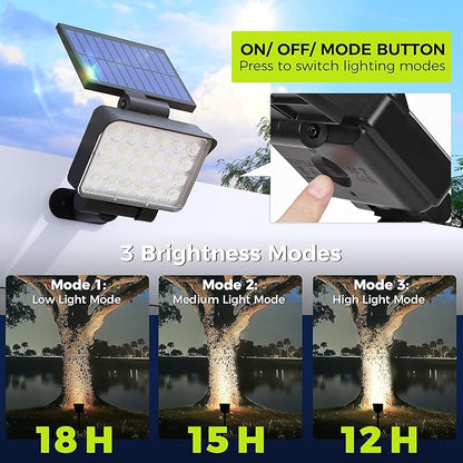 Solar Spot Lights Outdoor Waterproof for Flag, Tree, House, Garden, Yard, 3 Brightness Modes Solar Powered Landscape Spotlights 2 Pack Cool White