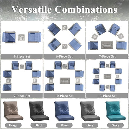 2-Seat Modern Patio Furniture Set with Swivel Rocking Chairs, Thick 4″ Cushions, Dual-Strand Wicker Rattan, Rust-Resistant Steel Frame – Outdoor Conversation & Modular Sectional,Navy