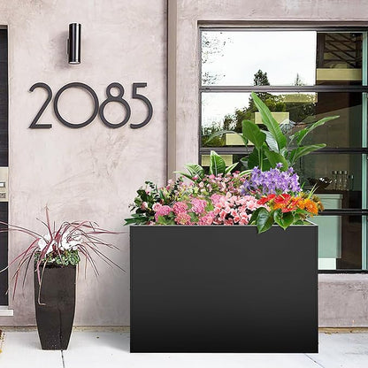 Metal Rectangular Planter Box, Large Planter Boxes Outdoor, 37''L x 13''W x 26''H Heavy Duty Plant Box with Removable Insert Shelf, 3 Tier Adjustable Height Tall Garden Planter for Plants, Flowers