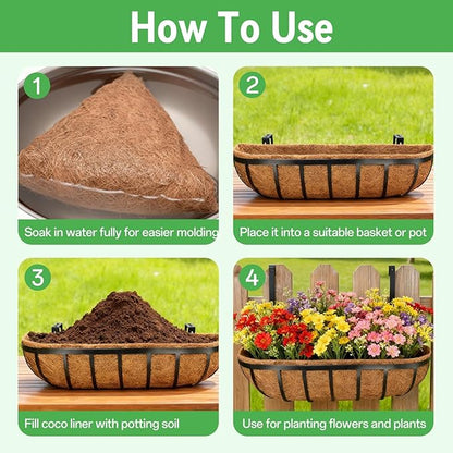ZeeDix 30 Inch Trough Coconut Liners for Planters - 100% Natural Coconut Coir Fiber Planter Liners Replacement for Window Boxes, Wall Baskets, Deck Flower Boxes, Garden Railing Fence Troughs (2-Pack)