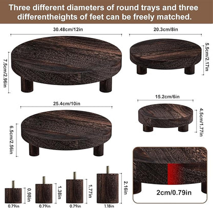 Wood Plant Stand Indoor Outdoor, 12/10/8/6" Round Wood Riser for Decor, Wooden Stool Display Stand Flower Pot Holder Small Planter Tray Modern Potter Decorative for Desktop Counter Room