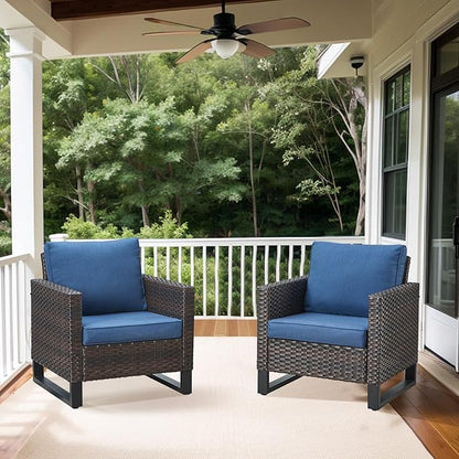 Belord Oversize Patio Chairs Set of 2 Outdoor Wicker Dining Chairs, All-Weather Rattan Patio Club Chair Furniture Sets with Water-Resistant Cushion Anti-Rust Frame Brown