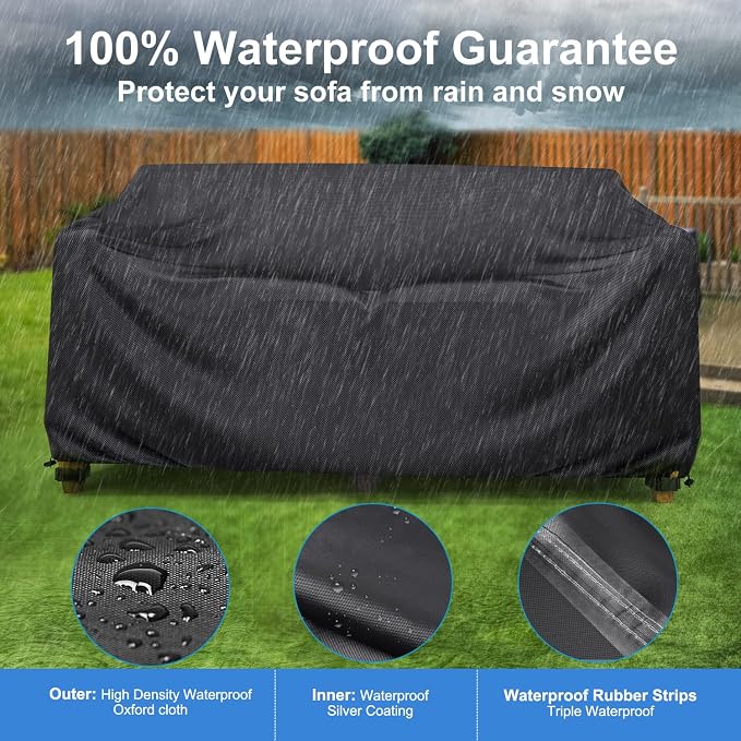 Waterproof Patio Sofa Cover in Black Polyester, 87-Inch