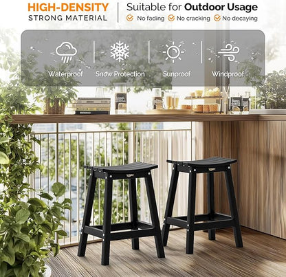 VINGLI 24 Inch Outdoor Bar Stools Set of 4, HDPE Weather Resistance Counter Height Bar Stools Durable Heavy Duty Patio Chairs for Bar Deck Balcony Kitchen Counter and Yard (Black, 24 Inch 4 PC)