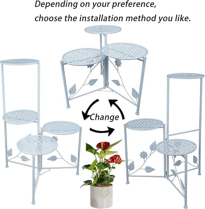 Plant Stand Indoor Outdoor, 3/4 Tier 30" Tall Metal Flower Pot Holder Shelves for Multiple Plants, Multi Tiered Planter Rack Display Shelf for Patio Garden Living Room Corner(White)