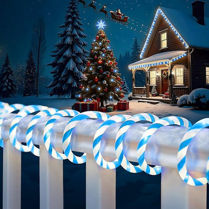 Jnaurb Christmas Candy Cane Lights, 66ft 480 LED Connectable Flexible White & Blue Candy Cane Rope Lights for Outside, 8 Modes Waterproof LED Christmas Light for Garden Patio Tree Holiday Party Decor