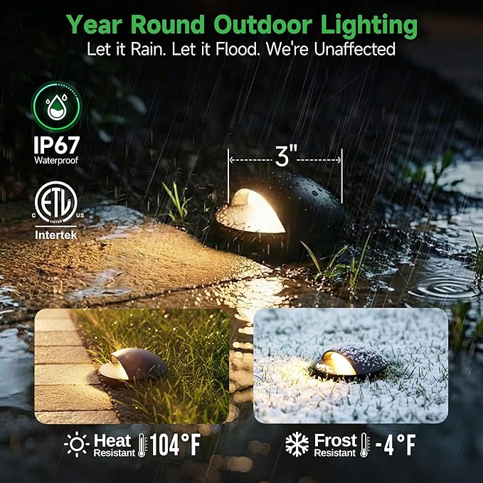 In Ground Landscape Lighting Low Voltage - 2700K-5000K 5 Color Selectable LED IP67 Well Lights, Turret Top 12V Outdoor in-Grade Light, ORB Aluminum for Driveway Garden Lawn 3W 170LM 4 Pack