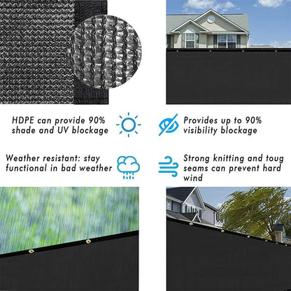 UPGRADE Privacy Fence Screen 6'x53' Black Outdoor 90% Visibility Blockage 170 GSM Mesh Shade Cover Panels for Backyard,Balcony,Home Decoration with Zip Ties,Customized Avaliable