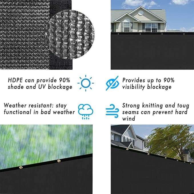 UPGRADE Privacy Fence Screen 5'x70' Black Outdoor 90% Visibility Blockage 170 GSM Mesh Shade Cover Panels for Backyard,Balcony,Home Decoration with Zip Ties,Customized Avaliable