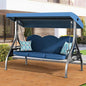 3 Seat Outdoor Porch Patio Swing with Stand 800lbs 2-in-1 Convertible Swing Bed with Adjustable Canopy & Removable Cushion for Yard Garden Deck (Blue, Square Tube)