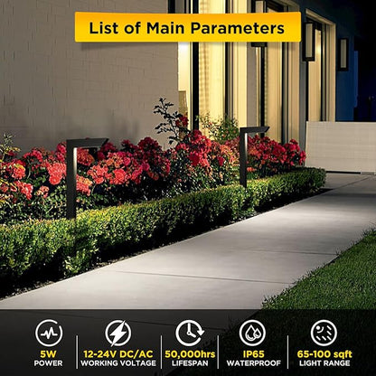 Gardencoin 3CCT LED Low Voltage Landscape Pathway Light, 12V Premium 3000K/4000K/5000K Selectable Path Lights Wired, Modern Walkway Lights Outdoor, Higher Housing with Larger Stake (19.7IN, 8 Pack)