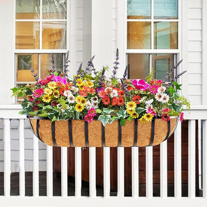 2pcs 30' Planter, Metal Window Box with Coco Liner, Wall Planter for Outdoor Indoor Balcony, Rustic Horse Trough Style