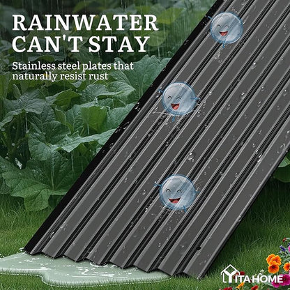 YITAHOME 24" Tall 9 in 1 Large Raised Garden Bed Kit, 8x2x2ft Galvanized Metal Planter Box with Gloves and Safety Rubber, Outdoor Above Ground Planters for Plants Vegetables Flowers, Black