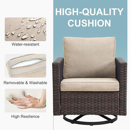 Belord Wicker Chairs Outdoor Bistro Set Oversize Patio Swivel Rocker, Rattan Outdoor Seating Set of 2 Swivel Glider Chairs Wicker Furniture for Porch Deck Backyard with Water-Resistant