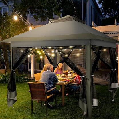 COBIZI 12x12 Pop Up Gazebos On Clearance - Upgrade Easy Up Metal Outdoor Gazebo Waterproof - Portable Gazebo with Mosquito Nettings, 4 Ropes 8 Stakes and Carry Bag for Patio Garden(Dark Gray)