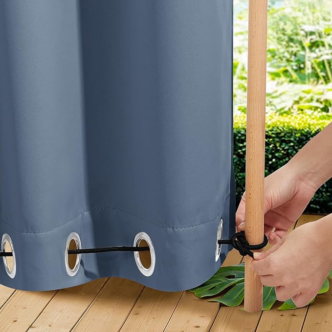 NICETOWN 2 Panels Waterproof Outdoor Curtains Fixed Grommet & Back Tab on Top & Bottom, Thermal Insulated Keep Rain & Sun Out Privacy Windproof Outdoor Draperies with Rope, W52 x L72, Stone Blue