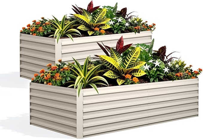Garvee 2PCS 6x3x2ft Galvanized Raised Garden Bed Outdoor,Rust-Resistant Raised Garden Beds for Gardening, Easy Assembly Outdoor Garden Box & Planters, Beige