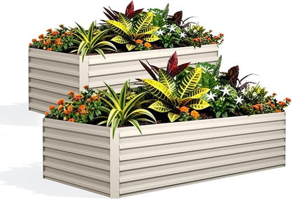 Garvee 2PCS 6x3x2ft Galvanized Raised Garden Bed Outdoor,Rust-Resistant Raised Garden Beds for Gardening, Easy Assembly Outdoor Garden Box & Planters, Beige