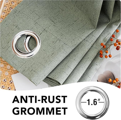 H.VERSAILTEX Linen Blackout Curtains 108 Inches Long 100% Blackout Thermal Insulated Textured Linen Look Curtain Draperies Anti-Rust Grommet, Energy Saving with White Liner, 2 Panels, Green Bay