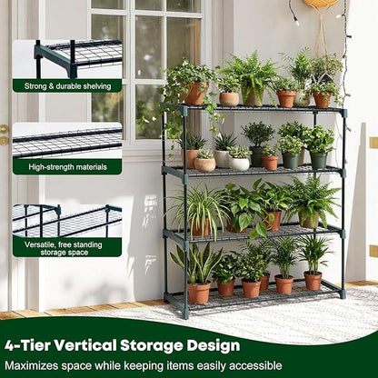 Panana 4 Tier Garden Greenhouse Steel Staging Shelving Plant Stand Garden Shelving Unit Garage Storage Racking, 2 Pack Plant Racks