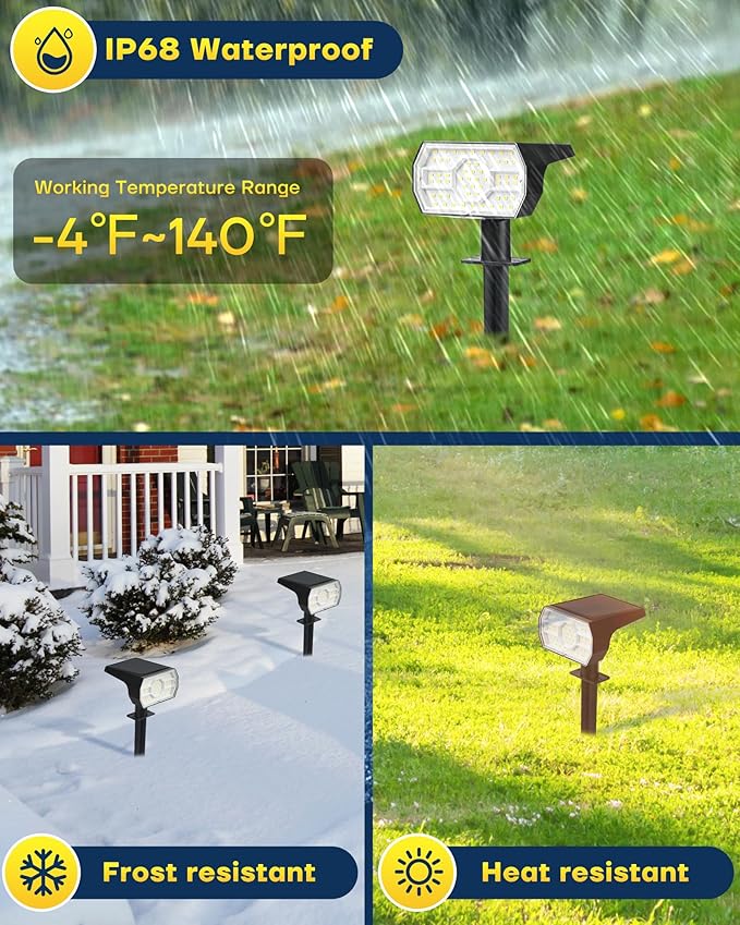 Kaxiida Solar Lights Outdoor Waterproof IP68, 3 Lighting Models Solar Powered Spot Lights Outdoor, 56LED Solar Light Dusk to Dawn for Yard Patio Garden Pathway Landscape Lighting (Warm White,10 Pack)