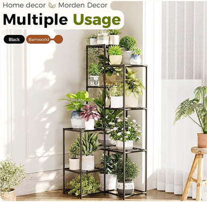 Bamworld Black Plant Stand Indoor Outdoor Corner Plant Shelf 54.7" Tall Plant Table Metal Large Plant Holder for Multiple Plants Patio Balcony Garden Office Home Decor