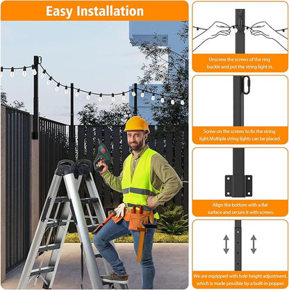 8 Pack String Light Poles,2.8 Ft Light Poles for Outside String Lights,Outdoor Lights Pole with Fork,Metal Poles Stand for Patio Deck Backyard