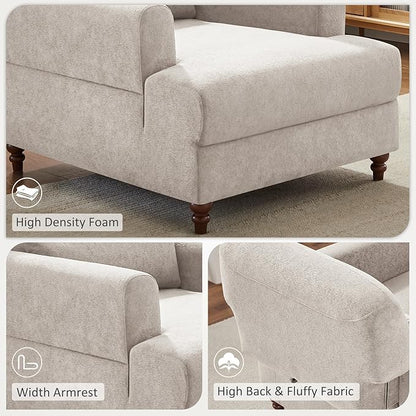 VANOMi Chaise Lounge Accent Chair Indoor with Adjustable Backrest, Oversized Upholstered Deep Seat Reading Arm Chair, Comfy Cloud Fluffy Chaise Sofa Recliner, for Living Room, Movie, Bedroom