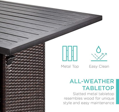 Best Choice Products 5-Piece Outdoor Wicker Bar Table Set for Patio, Poolside, Backyard w/Built-in Bottle Opener, Hidden Storage Shelf, Metal Tabletop, 4 Stools - Brown