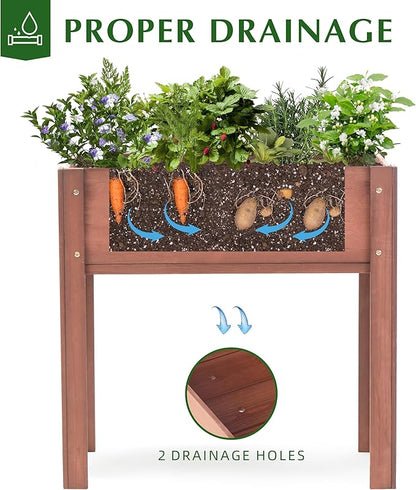 SoliWood Set of 2 Raised Garden Bed with Legs, 31x16x31'', Outdoor Wood Elevated Planter Box, Thick Legs, w/Liner