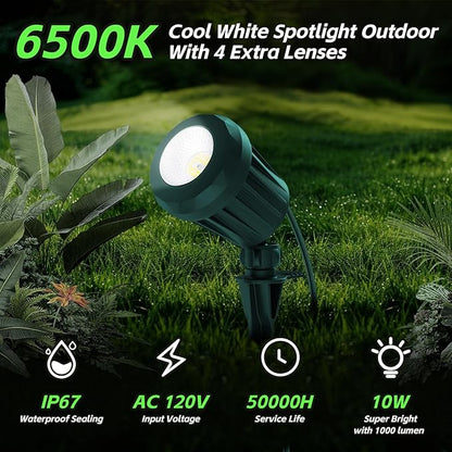 Spotlight Outdoor – 120V Plug-In, 6500K Cool White LED Landscape Lighting with RGB Purple 4 Color Lenses for Yard, Garden, Lawn & Tree Decor on Holidays&Everyday, IP67 Waterproof (4 Pack,Green)