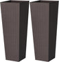 Greesum 32 Inch Tall Plastic Planters(Set of 2), Detachable Inner Pot & Drainage Holes, Outdoor Decorative Flower Pots for Large Plants, Trees, Patio, and Garden, Brown