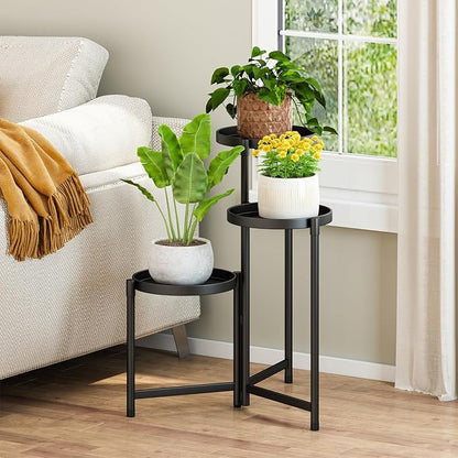 Plant Stand indoor outdoor-3 Tier black Tall Metal Flower Pot Holder 9in Wide Potted Display Rack - Heavy Duty Corner Plant Shelf for Patio Garden Balcony Living Bedroom Room