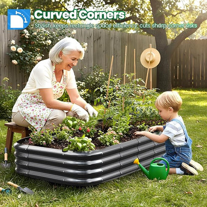 Quictent Galvanized Raised Garden Bed Kit, 6x3x1 ft Oval Metal Planter Box for Vegetables, Dark Grey