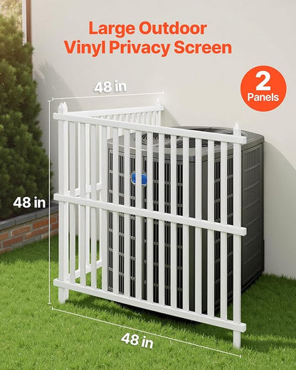 VEVOR 48" W x 48" H Vinyl Fence Panels, Air Conditioner Fence, Outdoor Privacy Screens for Trash Can, Pool Equipment Enclosure, Privacy Screen Kit Strip Panels (2 Panels)