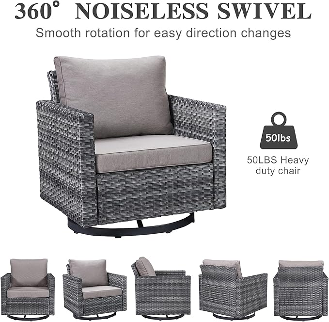 Belord Family Reunion Patio Conversation Set - 6 Piece Outdoor Sectional Furniture Set with Storage Box and Wicker Swivel Glider Chair Set of 2,Removable Gray Cushions for Deck Backyard Sunroom