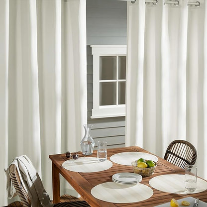 TOWN & COUNTRY BASICS Cabana Solid Heavyweight Indoor Outdoor Curtains, Light Filtering Opacity with Grommet Top, Water Repellent, 2-Pack Set, 54"x96", Vanilla