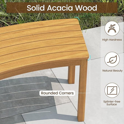 Tangkula Acacia Wood Outdoor Curved Bench Set of 4, Patio Garden Backless Fire Pit Bench with 1600 lbs Weight Capacity, Outside Seating Furniture for Front Porch, Deck & Backyard