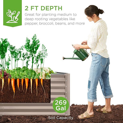 Best Choice Products 6x3x2ft Outdoor Metal Raised Garden Bed, Deep Root Box Planter for Vegetables, Flowers, Herbs, 269 Gallon Capacity, 100% Non Toxic Materials - Taupe