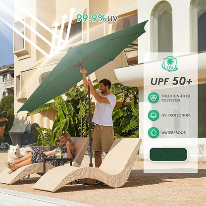 JEAREY Upgrade 9FT LED Lighted Patio Umbrella, Solar Outdoor Umbrella, Tilt Table Umbrella for Pool, Deck & Yard(Dark Green)