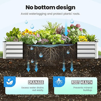 Quictent Galvanized Raised Garden Bed Metal Planter Box Bottomless for Backyard Outdoor, 4x3x1 Ft 2PCS, Silver