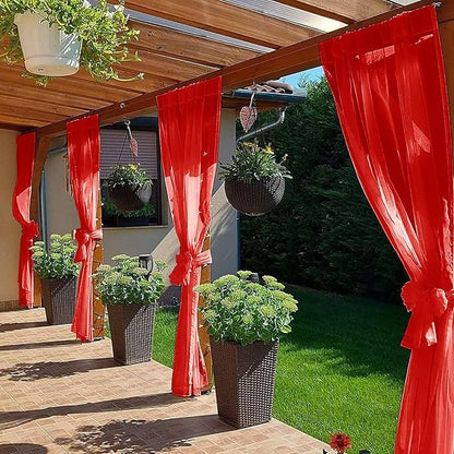 SpaceDresser Waterproof Outdoor Sheer Curtains for Patio - 2 Panels Rod Pocket Indoor Voile Sheer Curtain for Living Room,100W x 120L inch, Red