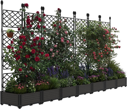 7 PCS Raised Garden Bed with Trellis & Privacy Screen, 116"w x 63"Tall Vertical Garden Planter Box for Climbing Plants - Sturdy Lightweight Outdoor Planter for Vegetables, Flowers on Patio, Balcony