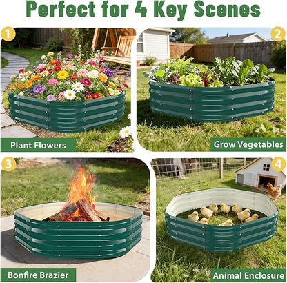 Hexagon Raised Garden Bed, 48 Inch Diagonal & 12 Inch Tall, Galvanized Steel Planter Box with Wave-Shaped Metal Panels for Outdoor Flower,Tree,Herb & Vegetable Garden (Dark Green, 4FT X 1FT)