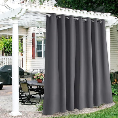 RYB HOME Extra Wide Outdoor Curtains for Patio Waterproof Heavy Duty Thermal Insulated in Summer Full Coverage Privacy for Porch, Cabana & Pergola, W100 x L95, Grey, 1 Panel