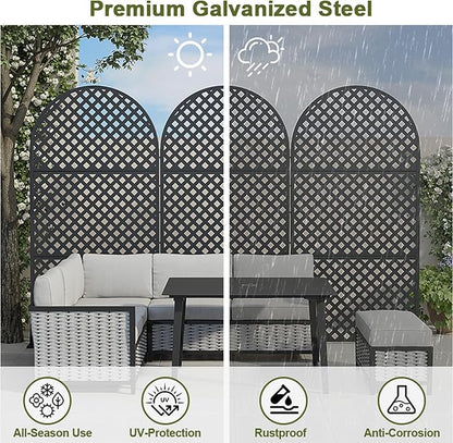 Casaphoria 72" H x 35" W Arched Metal Privacy Screen - Elegant Freestanding Outdoor Screen for Deck, Patio & Balcony - Versatile Decorative Privacy Panels for Home & Garden Use (Black-Laurence)