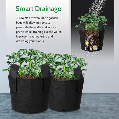 JERIA 12-Pack 10 Gallon Grow Bags, 300G Thickened Nonwoven Garden Pots,Heavy Duty Fabric Pots with Reinforced Handles