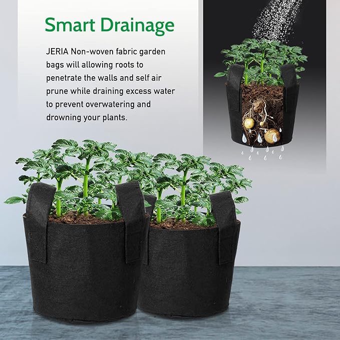 JERIA 12-Pack 15 Gallon Grow Bags, 300G Thickened Nonwoven Garden Pots,Heavy Duty Fabric Pots with Reinforced Handles