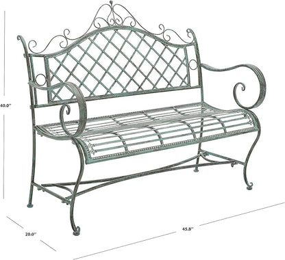 SAFAVIEH Outdoor Collection Abner Victorian Antique Dark Green Wrought Iron 46-inch Wide Garden Bench