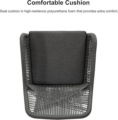 PURPLE LEAF Outdoor 24" Counter Height Bar Stools Chair Set of 2, All Weather Rattan and Aluminum Patio Bar Stool with Cushion for Indoor and Outdoor, Kitchen Island, Grey